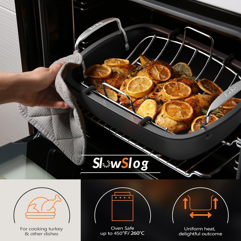 Slow Slog Roasting Pan, 17 Inch x 13 Inch Roaster
