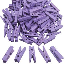 BronaGrand 100pcs Mini Purple Wooden Utility Paper Clips and Clothespins