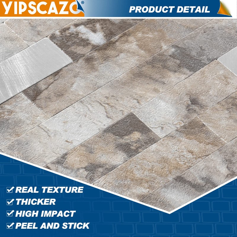 Yipscazo 1 Sheet Peel and Stick Stone Metal Tile Backsplash,