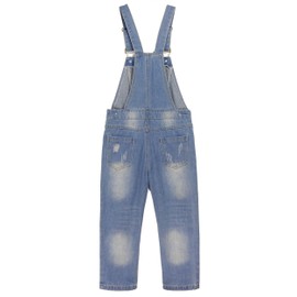 KIDSCOOL SPACE Girls Ripped Denim Overalls,Pearl Decor Distressed Pockets Jean Dungarees,Blue,4-5 Years