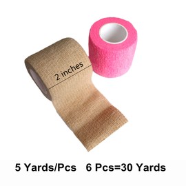 Baisunt 6 Pack 2 Inches Cohesive Bandage Self Adhesive Wrap Elastic Self Adherent Vet Wrap Breathable Self Stick Tape for Wrist, Ankle, Sports, Tatoo Wrap(5 Yards, Skin)