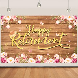 Rustic Floral Retirement Banner Party Decorations For Women 5.9x3.6ft