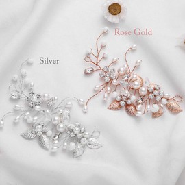 Unicra Bride Wedding Crystal Hair Vines Flower Leaf Headpieces Bridal Hair Accessories for Women and Girls (Rose Gold)