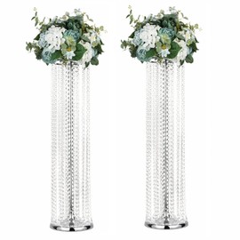 Set of 2 Luxurious Crystal Flower Stand Wedding Centerpieces on Floor Tall Metal Flower Arrangement Stand Tabletop Flower Vase for Wedding Party Hotel Home Decor…