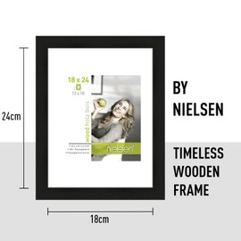 accent by nielsen Apollon Photo Frame Black 18x24cm Wooden Picture Frame with White Mount to Fit 5x7 Photograph, Protective Float Glass and Push and Turn Clips - Black