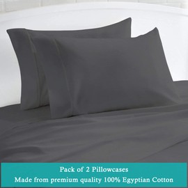 Set of 2 Pillow Cases 600 Thread Count 100% Egyptian Cotton Long Staple Pillowcase, Durable and Silky Soft Pillow Covers, Natural Luxurious Hotel Class Bedding (King, Grey)