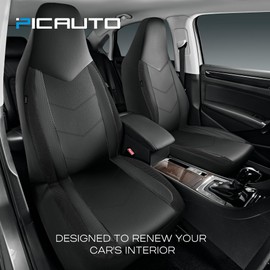 PIC AUTO Leather Car Seat Covers, Sports Carbon Fiber & Mesh Design, High-Back Two Front Set, Waterproof Automotive Seat Covers, Airbag Compatible, Universal Fit for Most Cars (Black & Black)