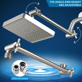 Nuodan High Pressure Rain Shower Head with 11'' Extension Arm - High Flow Square Rainfall Showerhead - Luxury Modern Look - Pressure Boosting (Brushed Nickel)