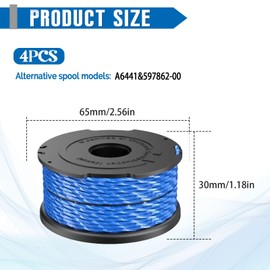 JAMSSOW 4 Pcs Replacement Strimmer Spool Compatible with A6441,Autofeed Nylon Spool for Black and Decker GL315 GL350 GL650 GL652 GL655 GL660 GL680, 1.65mm x 12.2m long(4 Spool)