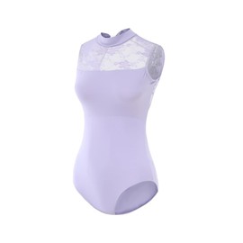 Lanbodance Women's Neck Sleeveless Leotards for Ballet Dance Adult Bodysuit, Lavender/Lace, Medium