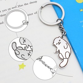 2 Pairs of Otter Keyring Partner Otter Pendant Cute Animal Keyring Metal Cute Animal Shape Puzzle Design Suitable for Gift to Friends or Lovers, silver