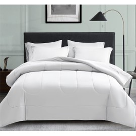 Maple&Stone Queen Size Comforter Set 7 Pieces Bed in a Bag - Down Alternative Bed Set with Sheets, Pillowcases & Shams, Soft Reversible Duvet Insert for Queen Bed, White