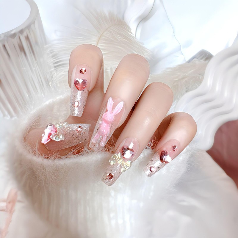 Liberte55 Nail Tips Gal Long Korean Children False Nail Long
