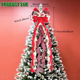 YankMooM Red Christmas Tree Topper Bow, Large Christmas Tree Bow Buffalo Plaid Bows Christmas Tree Decorations Bow for Christmas Tree Home Decoration