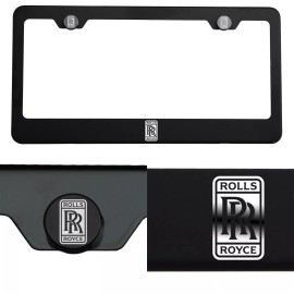 KA Laser Engraved Rolls Royce Logo Mirror Matte Black License Frame Stainless Steel