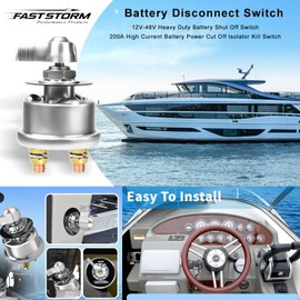 FASTSTORM 200A High Current Master Battery Disconnect Switch,12-48V Battery Power Cut Off Isolator Killer Switch with Face Plate for Car Vehicle RV Truck Boat Marine ATV On/Off Battery Isolator Switch