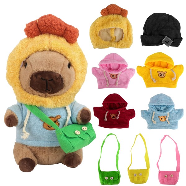 KBIBCK Capybara Plush with 9PCS Clothes&Accessories, 25cm Capybara Stuffed Animal,