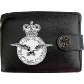 Klassek RAF Badge Image Men Wallet Real Leather Cap Badge Emblem Military Crest Insignia RFID Blocking with Coin Pocket and Metal Gift Box