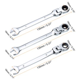 QUARKZMAN Pack of 3 Flex Head Ratchet Wrench 6/7/8 mm 180° Rotating Head Metric Ratchet Wrench 72-Tooth Chrome Vanadium Steel Open Ratchet Head for Nut Bolts