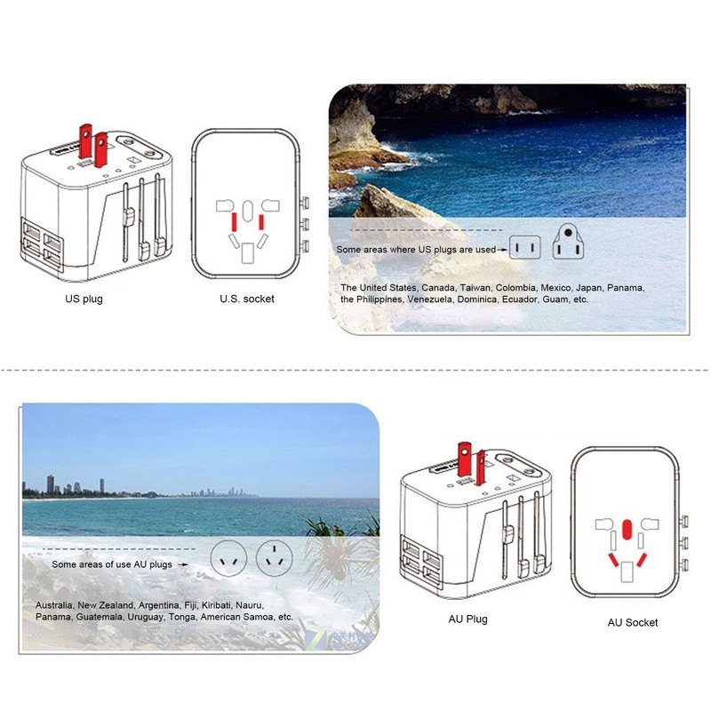 International Power Adapter Travel Plug with 4 USB Ports for