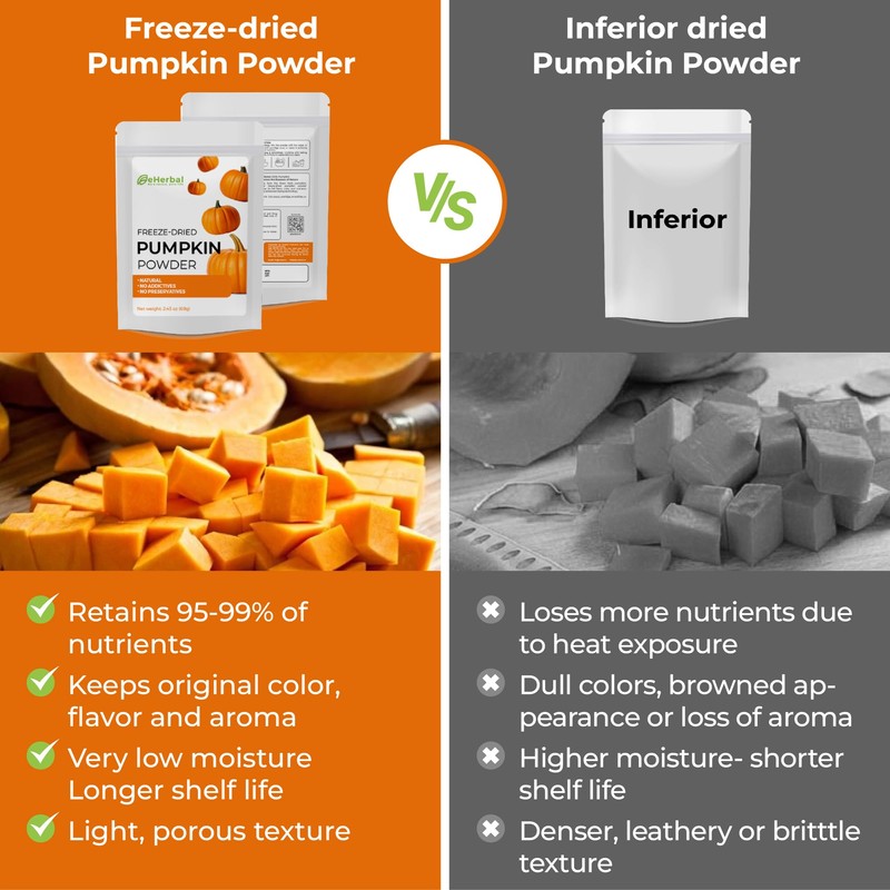 eHerbal Pure Freeze-Dried Pumpkin Powder, 2.43 oz – 100% Natural
