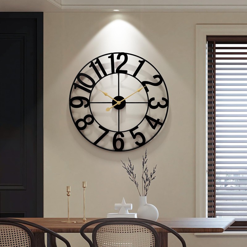 HEBOIX Large Wall Clock for Living Room,Decorative Round Modern Wall