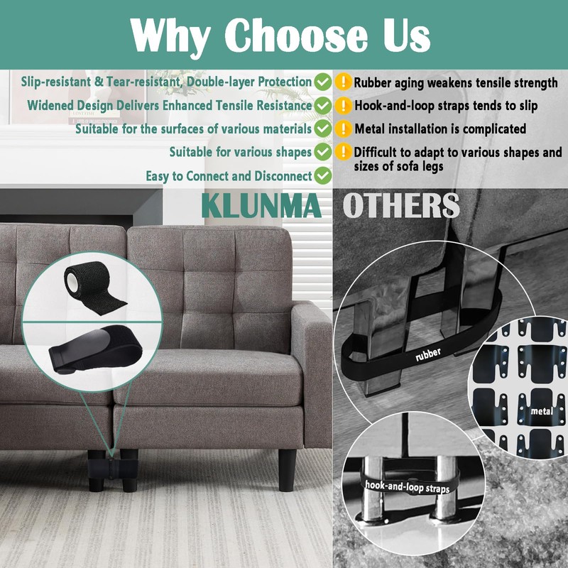 KLUNMA 4P sectional Couch connectors Bands to Make sectional Stay-Easy