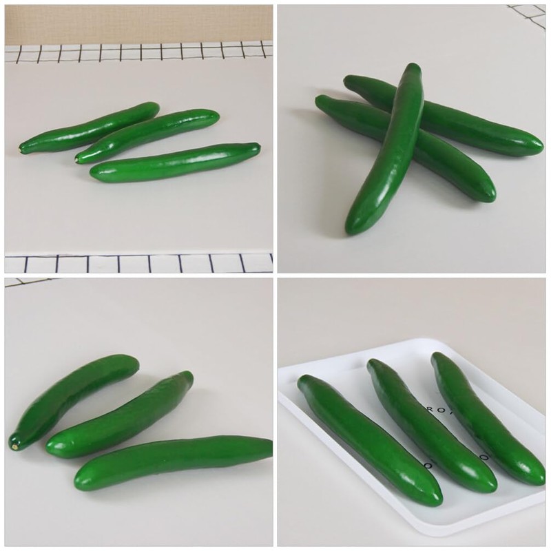 ABOOFAN Artificial Cucumber,4pcs Lifelike Green Cucumber Fake Realistic Plastic Vegetable