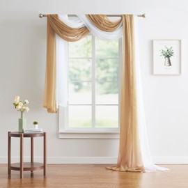 Warm Home Designs Double Window Scarves Bundle. Each White & Caramel Gold Window Scarf Valance is 55" x 216". Great for Gold Room Decor, as Canopy Bed Curtains or Draping Fabric. AS White & Gold 216"