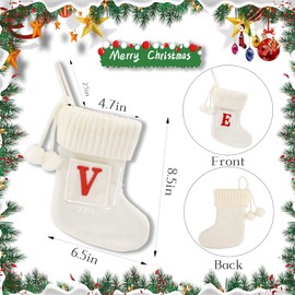 CRSMHLPK 8.5 Inches Embroidered Letter Christmas Stocking Knitted Initials White Small Christmas Stockings for Family Holiday Decorations and Xmas Tree Fireplace-White-C-18