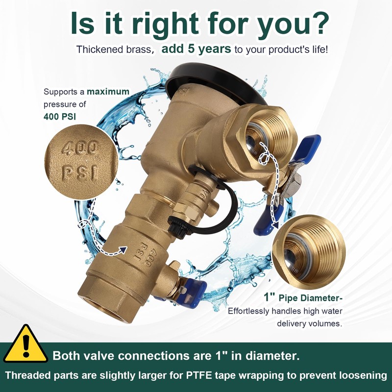 【UPC® Certified】1" Brass Pressure Vacuum Breaker, Max 400PSI Sprinkler Backflow