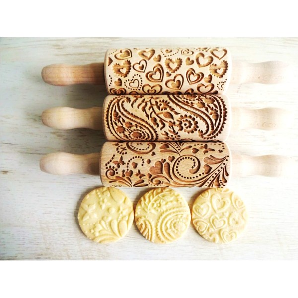 A;gisCrafts Beautiful Day Set of 3 with Hearts, Paisley and Spring Pattern Rolling Pin for Homemade Biscuits