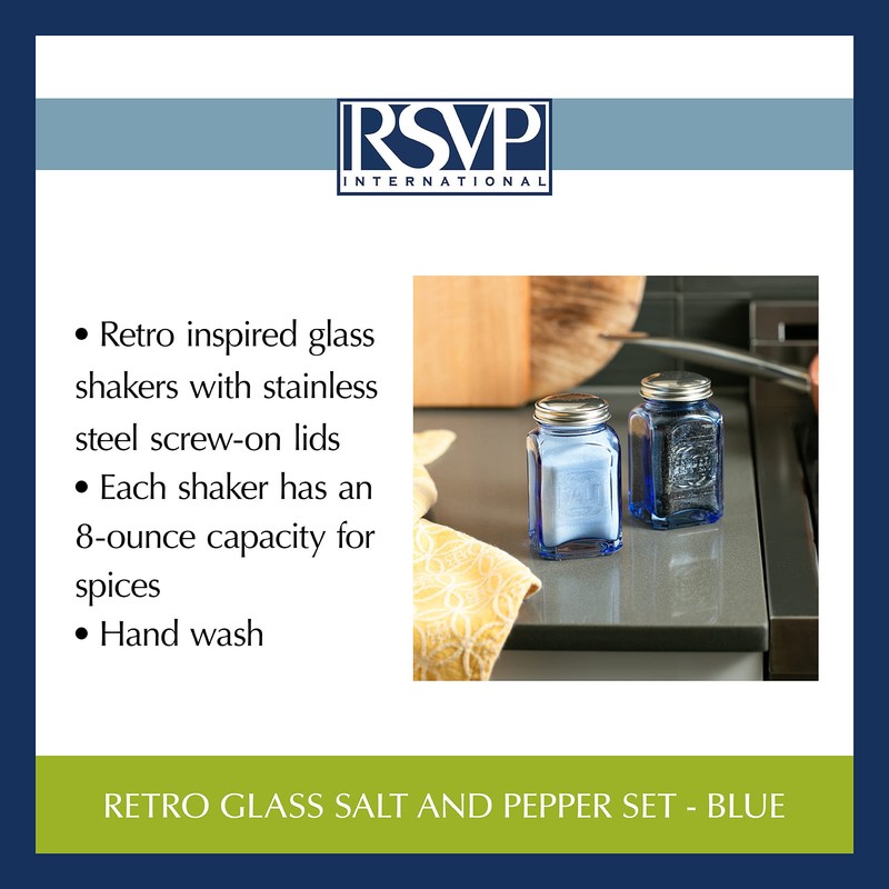 RSVP International Jumbo Retro Glass Salt & Pepper Shaker, Screw