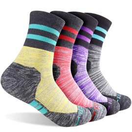Women's Hiking Walking Socks, FEIDEER 4-Pack Outdoor Recreation Socks Wicking Cushion Crew Socks