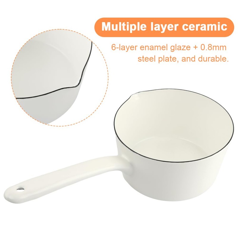 Enamel Milk Pan, 1.2L Enamel Saucepan, Mini Butter Warmer Pan