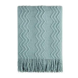 BOURINA Textured Solid Soft Sofa Throw Couch Cover Knitted Decorative Blanket,Aqua, 152x203cm