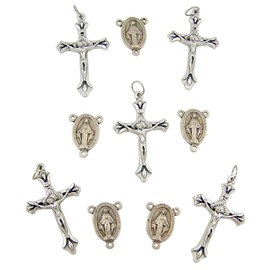 Religious Gifts Silver Tone Miraculous Medal Rosary Centerpiece with Crucifix Pendants, Lot of 10