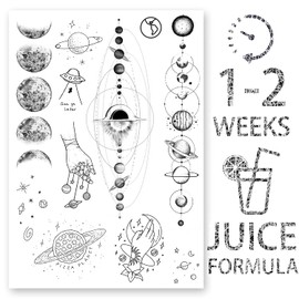 AWAKEN Fake Temporary Tattoos Women Unisex Arm Chest Stickers Plant-Based Waterproof Hard 1-2 Weeks Moon Eclipse Planets (Design 15)