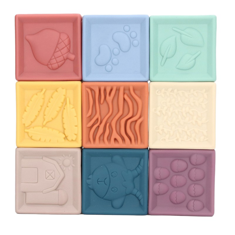 9pcs Baby Blocks Toy Soft Squeeze Chewing Educational Toddler Stacking