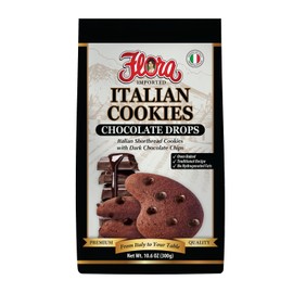 Flora Italian Cookies Chocolate Drops – Italian Shortbread Cookies with Dark Chocolate Chips – Traditional Recipe – No Hydrogenated Fats – 10.6 oz (300g)