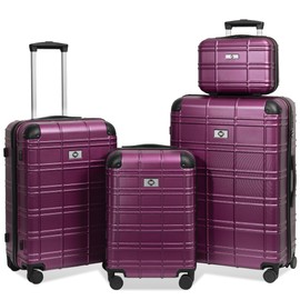 TREATLIFE HOME Lightweight and Durable 4-Piece Hardshell Luggage Set with Spinner Wheels, ABS+PC Material, 12/20/24/28 inches, Purple