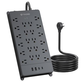 TROND Surge Protector Power Strip 15 FT Cord, Flat Plug Extension Cord with Multiple Outlets, Large 22 Outlets with 2 USB C and 2 USB A Ports, Wall Mountable, Heavy Duty, 4000J, ETL Listed, Black
