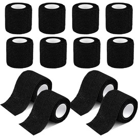 12 Rollen Selbstklebender Verband, 5cm x4.5m Pflaster Rolle Verbandsmaterial, Selbsthaftende Bandage für Erste Hilfe, Elastische Binde Bandage für Füße Fingerpflaster Knöchelverstauchungen,Schwarz