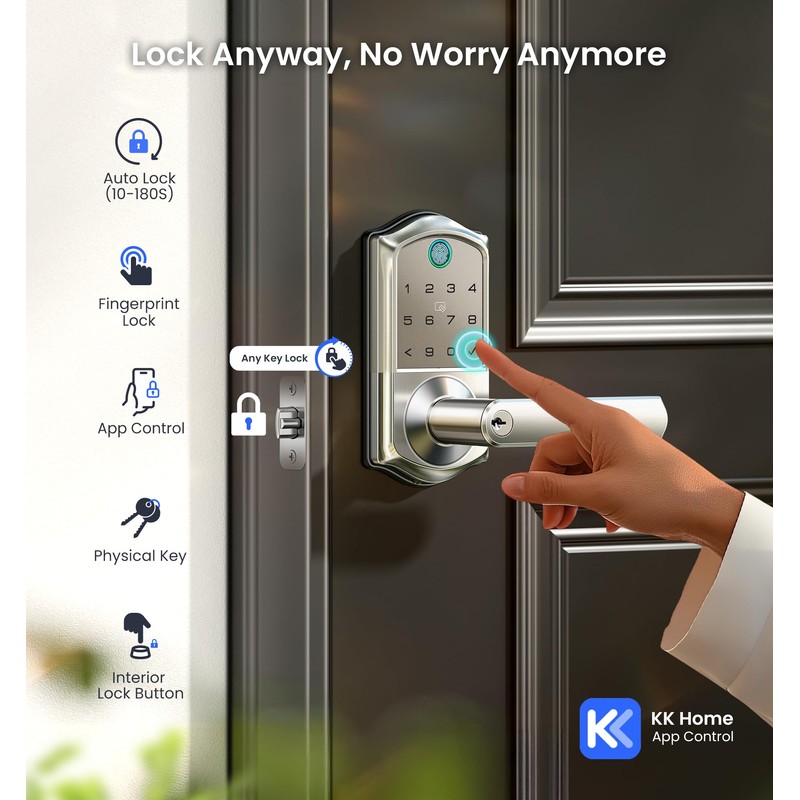 Veise VE019 Fingerprint Smart Lever Lock - APP Control, Keypad