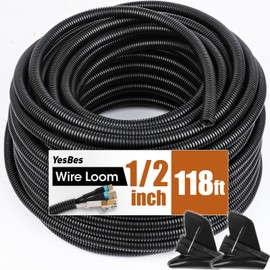 YesBes 118 FT Wire Loom 1/2 Inch, Split Wire Loom Tubing Wire Conduit, Wire Protector Tubing – Black