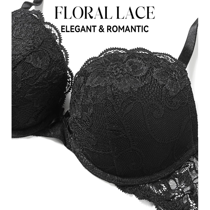 Exclare Women's Push Up Lace Bra Deep V Plunge Thick