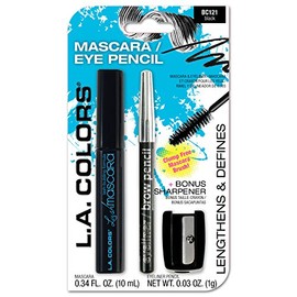 L.A. COLORS Mascara, Eyeliner Pencil & Sharpener, Black, CBC121