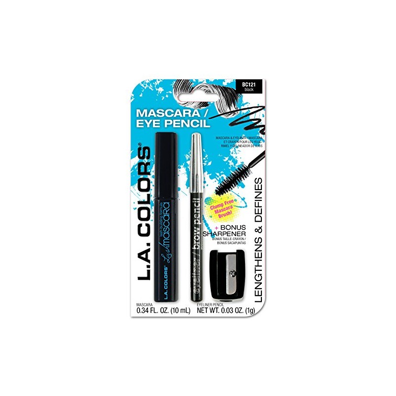 L.A. COLORS Mascara, Eyeliner Pencil & Sharpener, Black, CBC121