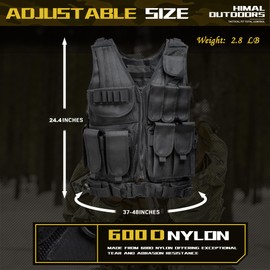 Himal Outdoors Tactical Vest, 600D Encrypted Polyester Adjustable Lightweight Airsoft Vest for Playing or Training