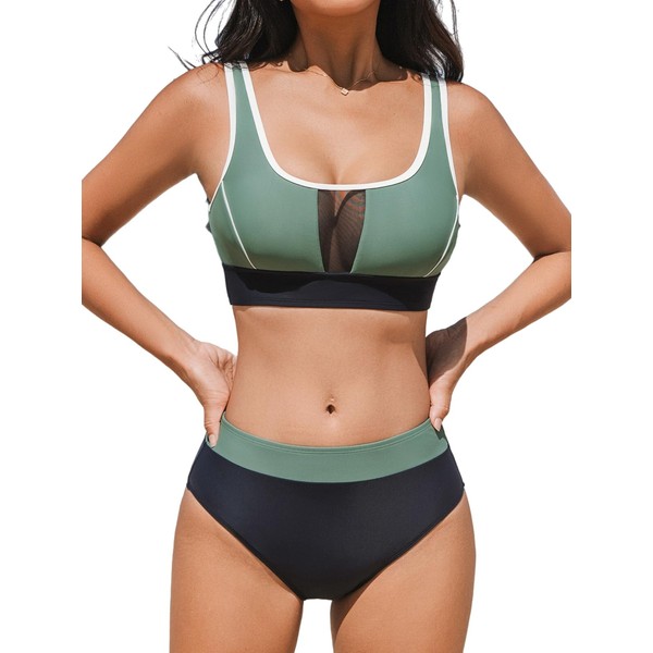 CUPSHE Women's Bikini Set U Neck High Waist Colour Block